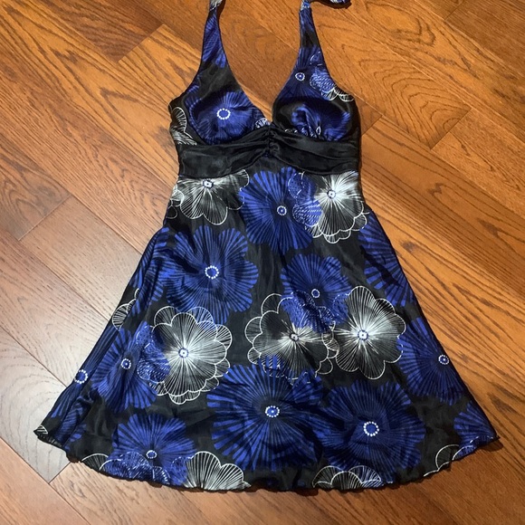 Speechless Blue and Black Floral Midi Dress - Picture 1 of 4